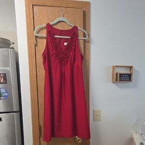 Ann Taylor Loft Red Floral Detail Dress